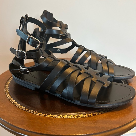 Aqua Strappy Black Gladiator Leather Sandals Sz 8.5 NWOT - Picture 3 of 10